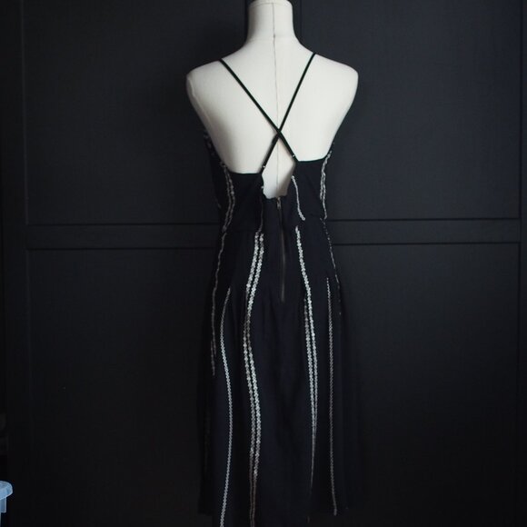 Hype | Spaghetti Strap Black & White Embroidered Stripe Dress - Picture 5 of 6